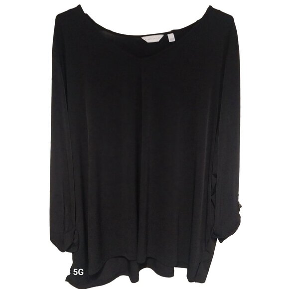 Susan Graver Tops - Susan Graver Black Tunic Top With Rolled Tab Sleeves & High-Low Hem 5 X